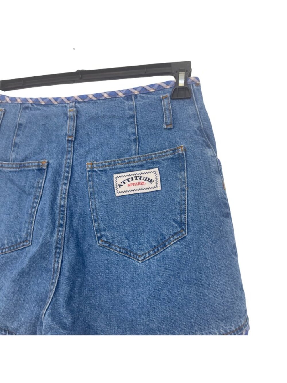Vintage Retro High-Waisted Denim Shorts With Plaid Trim & Button Fly -Size 11/12 - Picture 11 of 11